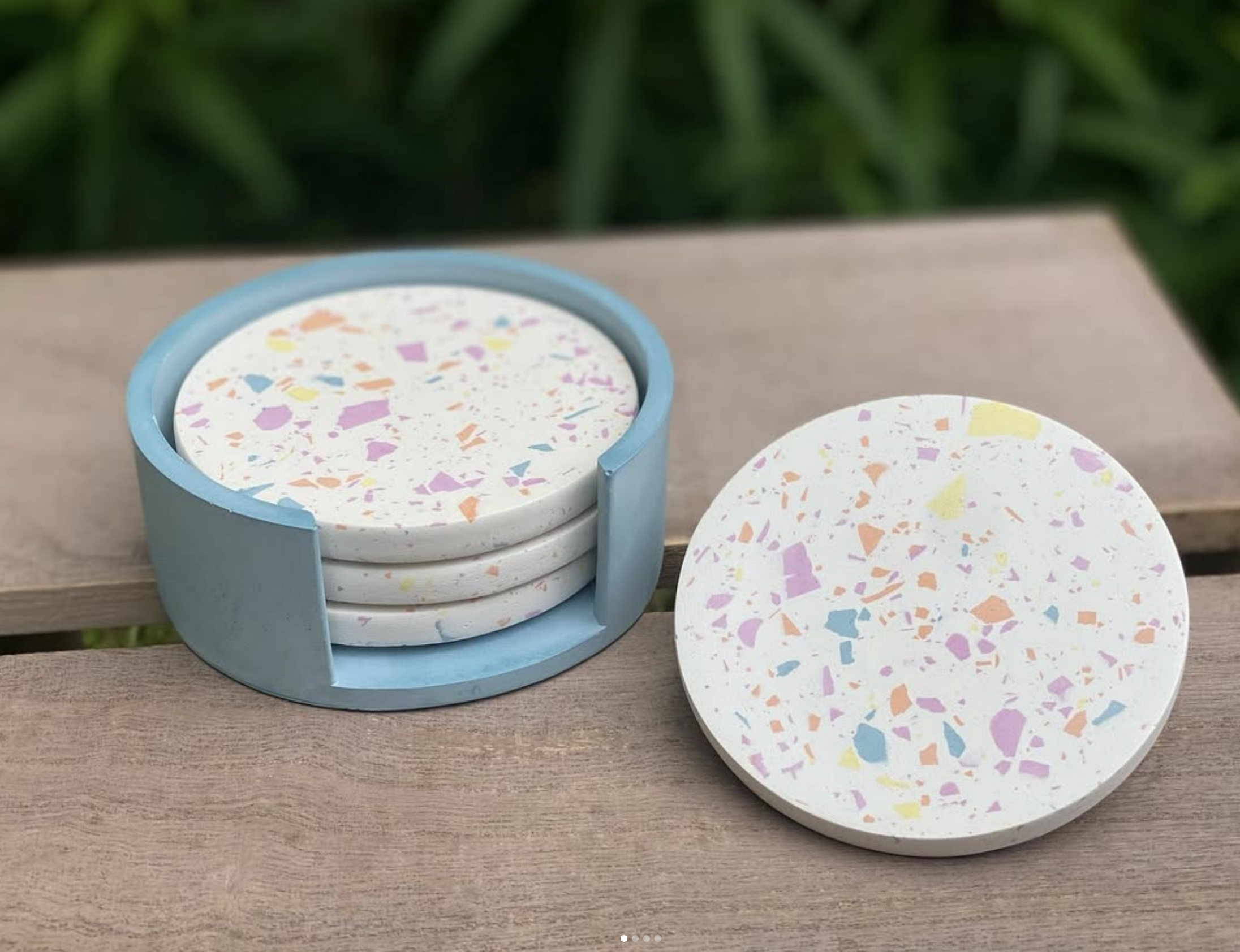 Handmade colourful terrazzo coasters by Danny And The Robin